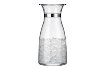 Glass beverage dispenser filled with ice isolated with transparent background