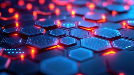 Obraz premium Abstract hexagonal pattern with glowing red and blue lights.