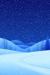 Tranquil Winter Landscape with Snowfall and Blue Night Sky