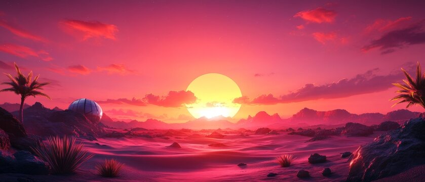 Futuristic mars colony landscape in vibrant rust orange minimalist design for space exploration enthusiasts