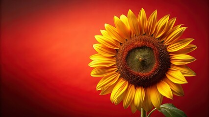 Obraz premium Vibrant Sunflower on Red Background - Perfect for Summer Designs