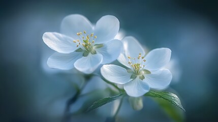 Fototapeta premium Serene Blue Apple Blossoms Close Up Macro Photography
