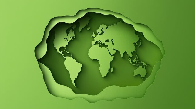 The Earth map in a paper-carving style with smooth gradients and subtle shadows forms a stunning 3D vector illustration for World Earth Day on April 22, promoting sustainability.
