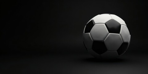 Obraz premium A Classic Black and White Soccer Ball on a Dark Background, Ready for a Thrilling Match