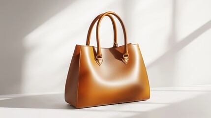 A high-end leather handbag with gold accents, placed on a white surface with a soft shadow