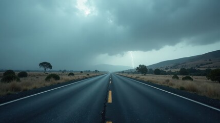A Lonely Highway Under a Dramatic Stormy Sky, Leading to an Uncertain Destination