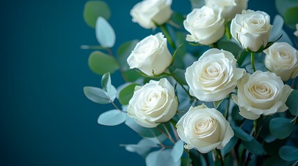 Fototapeta premium Elegant Arrangement of Fresh White Roses in a Beautiful Bouquet Showcasing Pure Beauty and Simplicity Perfect for Celebrations Weddings or Romantic Gestures in a Charming Floral Display