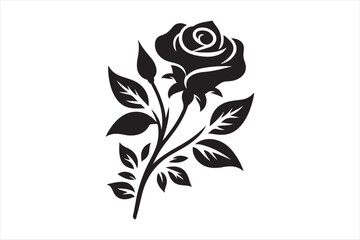 A black and white silhouette of a single rose.