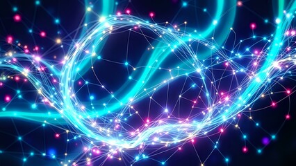 Fototapeta premium Dynamic Network Connections in Neon Blue & Purple