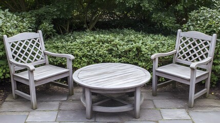 Grey Wooden Patio Chairs and Round Table Garden Set