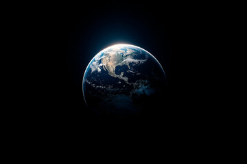 Fototapeta premium View from space on the planet Earth. Cosmos space. View from orbit. Night on the planet. Atmosphere. Globe of the earth.