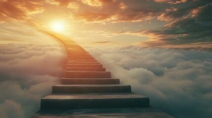 Stone Stairway to Heaven Above Cloudscape Sunset