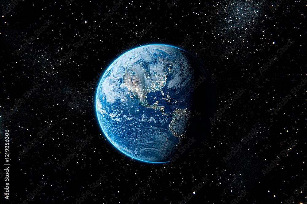Wall mural view from space on the planet earth. cosmos space. view from orbit. night on the planet. atmosphere.