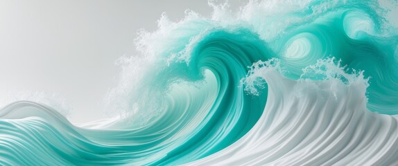 Abstract Ocean Wave Texture with Turquoise and White Swirls.