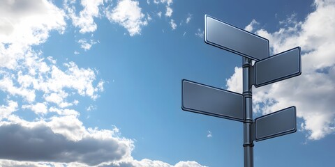 Blank Directional Signpost Against Cloudy Sky