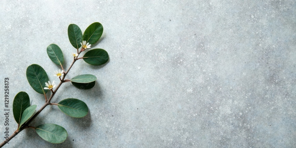 Poster serene branch with delicate white blossoms on a textured background, ideal for spring or summer desi