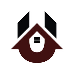 initial letter u house icon logo design template