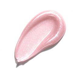 Swiped sample of shimmering pink cosmetic product.  Glistening texture and subtle sparkle.