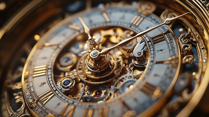 A macro shot of a mechanical clocks pendulum mid swing