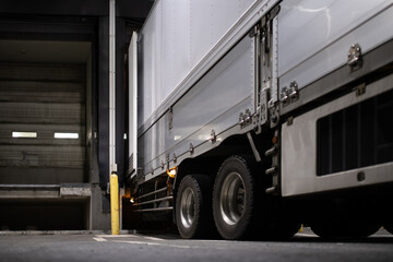 トラックバースで荷卸し中の大型トラック