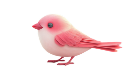 Adorable cartoon bird with soft pink feathers and charming round body perched gracefully, showcasing a delightful expression and playful appearance, ideal for whimsical designs and illustrations.