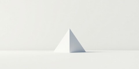 Fototapeta premium Single White Pyramid on a Plain White Surface, a Minimalist Geometric Shape Illustration Representing Simplicity and Purity, Ideal for Abstract Design Projects