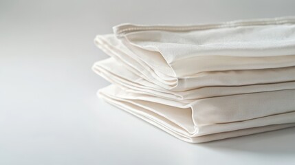 A pack of organic cotton face masks, folded neatly, on a white surface, on a white isolated background
