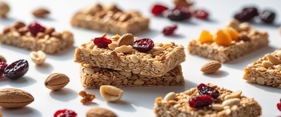 Healthy Granola Bars with Nuts and Dried Fruits.