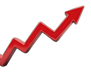 Red upward arrow graph showing rising trend, cut out png