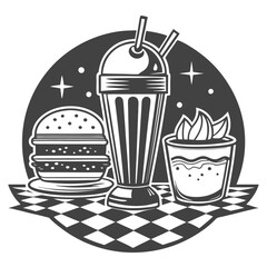 A retro diner element milkshake burger High Quality Editable Vector Design and illustration