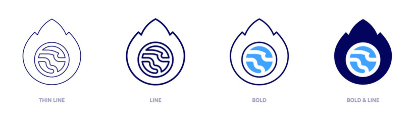 Global warming economic policies icon in 4 different styles. Thin Line, Line, Bold, and Bold Line. Duotone style. Editable stroke
