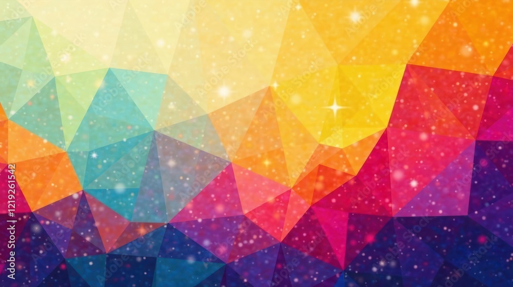 Poster vibrant abstract polygonal background with sparkling lights and a rainbow of colors