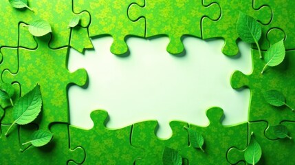 Green Puzzle Pieces with Leaves Forming a Blank Space for Environmental Solutions
