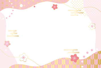 桜　春　和 ポップなフレーム　背景	
