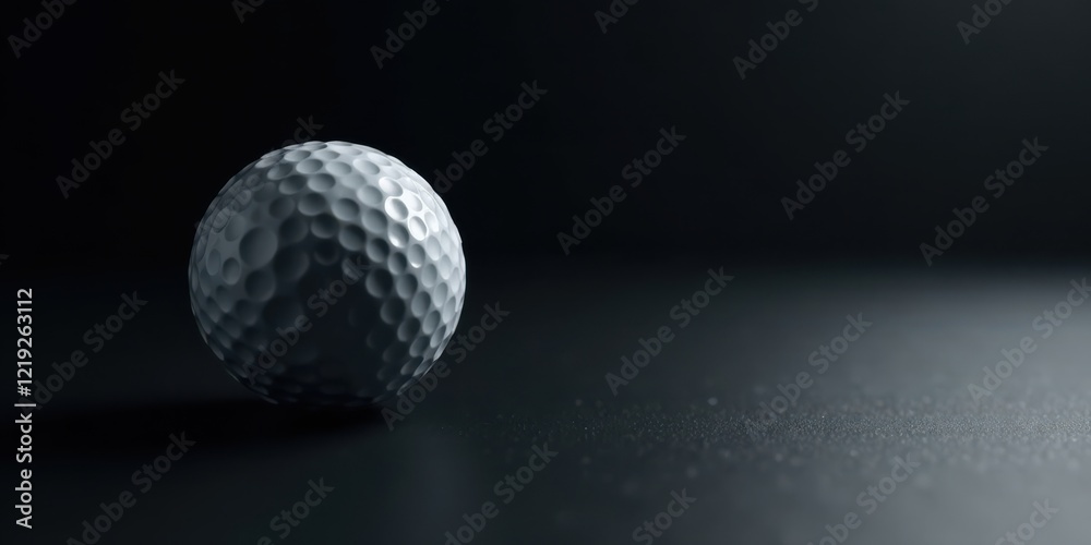 Poster Close-up view of a single dimpled sphere resting on a dark surface