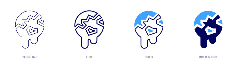 Global warming melting ice icon in 4 different styles. Thin Line, Line, Bold, and Bold Line. Duotone style. Editable stroke