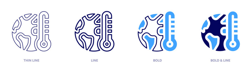 Global warming solutions icon in 4 different styles. Thin Line, Line, Bold, and Bold Line. Duotone style. Editable stroke