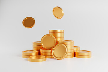 A pile of gold coins placed together. 3D rendering.