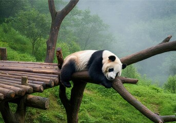 Obraz premium Adorable giant panda enjoying a peaceful moment&nbsp;at&nbsp;&nbsp;Park