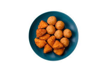 Brie cheese or camembert fries in breading, fast food, takeaway