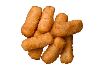 Delicious crispy cheese sticks with mozzarella, salt and spices