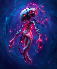 Cybernetic Beast Rising: Futuristic Robot in Neon Dreamscape