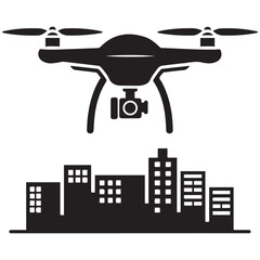 Drone silhouette vector, drone camera icon silhouette vector illustration