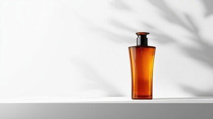 A bottle of luxury shampoo with a sleek modern design, placed on a white countertop
