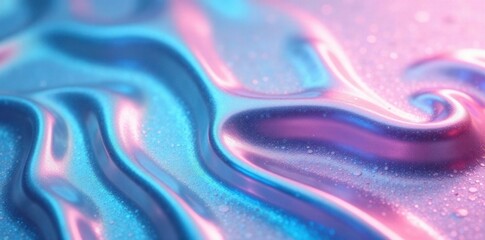 Obraz premium Holographic foil background with swirling silver and pink shades, metallic, reflections, blue