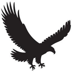 Flying Bald Eagle black and white Silhouette vector, A Bald Eagle black Silhouette Vector isolated on a white background