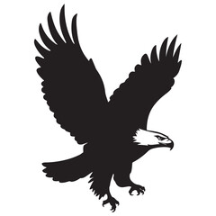 Flying Bald Eagle black and white Silhouette vector, A Bald Eagle black Silhouette Vector isolated on a white background