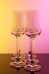 Empty glasses on table, color tone effect
