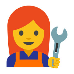 Person Holding Wrench Clipart Illustration | Cheerful Character with Red Hair and Orange Apron Isolated on White Background
