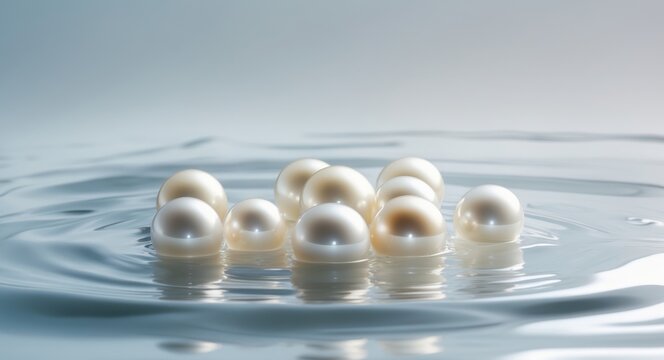 A bunch of pearls are floating in the water